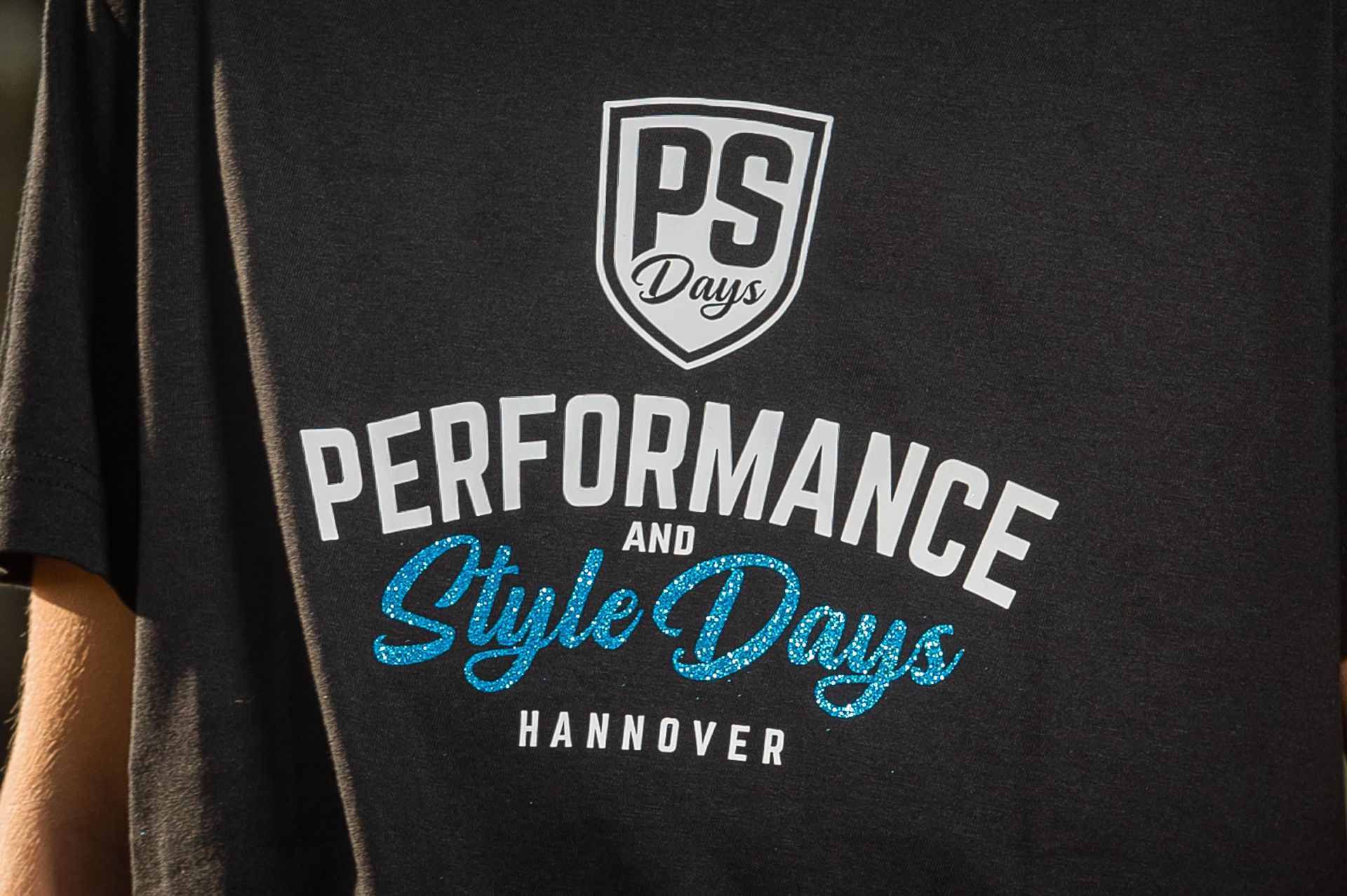Kinder T-Shirt Premium "PS Days" - blau Glitzer